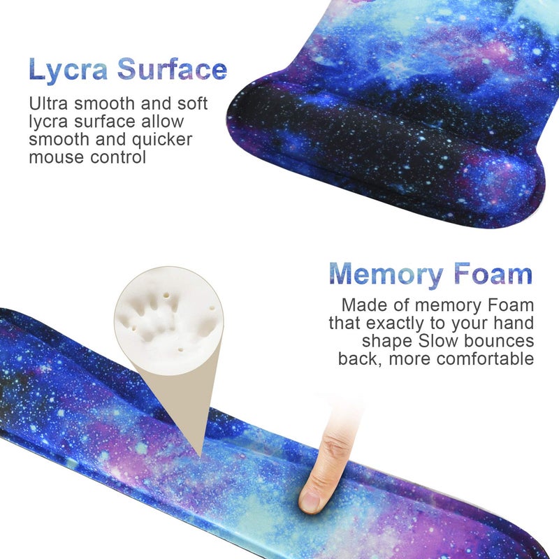 iVeze Mouse Pad with Wrist Support and Keyboard Wrist Rest Pad Set,Ergonomic Mouse Pads for Computers Laptop,Non-Slip Comfortable Mousepad w/Raised Memory Foam for Easy Typing & Pain Relief (Galaxy) - Image 4